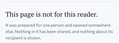 The Executive’s page opened from a forwarded link: This page is not for this reader. It was prepared for one person and opened somewhere else; nothing in it has been shared, and nothing about its recipient is shown. Approved design, sample data.